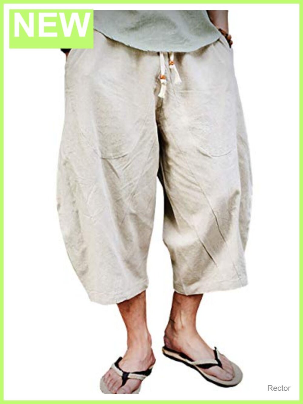 Cotton Linen Mens Capri Pants Elastic Waist Drawstring Casual Beach Lounge